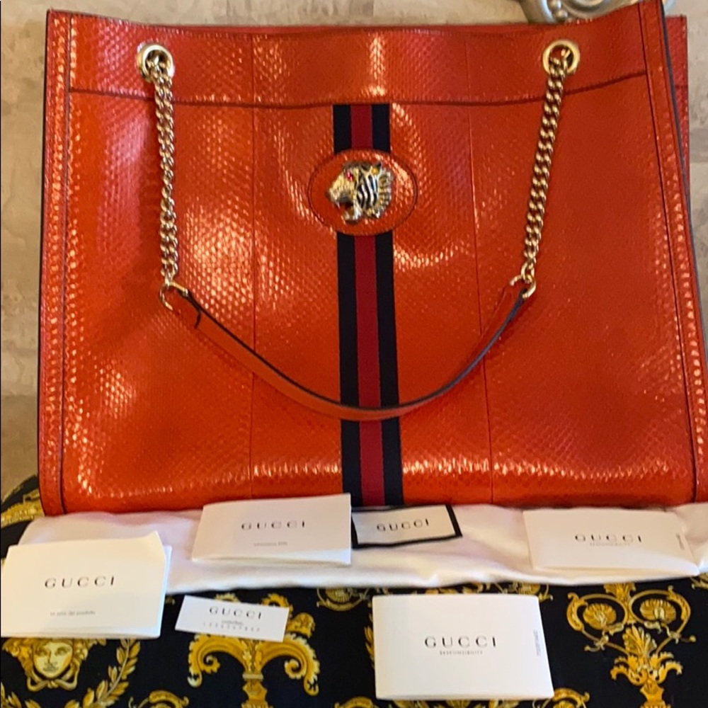 Gucci Rajah Python Tote Orange - Picture 5 of 5